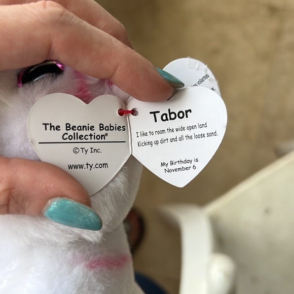 TY Beanie Baby Babies White Tiger Tabor Sparkle Pink Big Eyes Plush - Picture 4 of 10